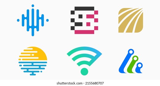 technology digital logo icon set. simple tech design vector illustration