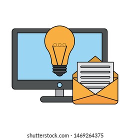 technology digital modern hardware, computer screen pc working in idea cartoon vector illustration graphic design