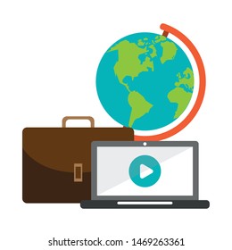 technology digital modern hardware, laptop computer with media player work cartoon vector illustration graphic design