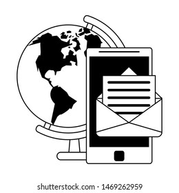 technology digital modern hardware, smartphone sending email cartoon vector illustration graphic design