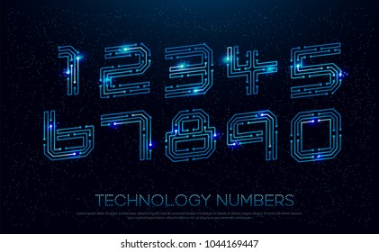 Technology digital numbers network concept. 1, 2, 3, 4, 5, 6, 7, 8, 9 colorful font. vector illustration