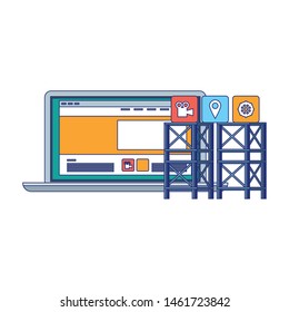 technology digital online modern hardware computer laptop support with media player icons cartoon vector illustration graphic design