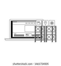 technology digital online modern hardware computer laptop support with media player icons cartoon vector illustration graphic design