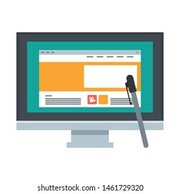 technology digital online modern hardware computer screen at work place cartoon vector illustration graphic design