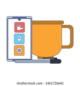 technology digital online modern smartphone with media player icons cartoon vector illustration graphic design