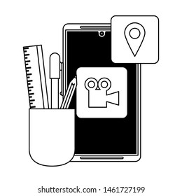 technology digital online modern smartphone with app icons cartoon vector illustration graphic design
