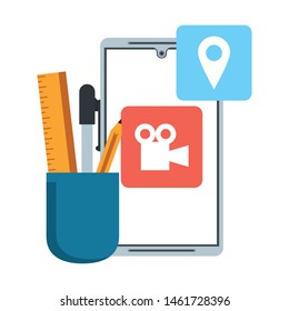 technology digital online modern smartphone with app icons cartoon vector illustration graphic design