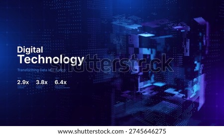Technology Digital Particles Flow Background with Blue Glowing Data Lines for Science Research, AI Artificial Intelligence, and Big Data Presentation. Futuristic Abstract Vector Illustration.
