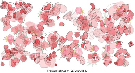 Tecnologia digital pixel coração fundo. Ilustração vetorial apresentando rosas pixeladas e corações para temas de amor geek e gamer.