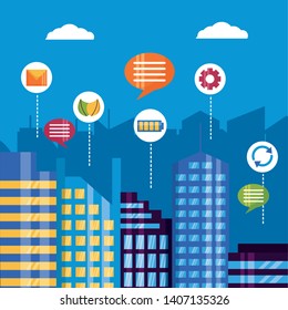 technology digital services urban smart city vector illustration