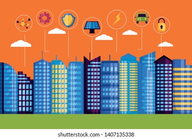 technology digital services urban smart city vector illustration