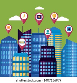 technology digital services urban smart city vector illustration
