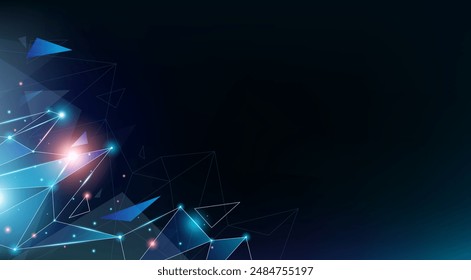 technology, digital and sports concept template design. Interactive and modern background with geometric objects in the form of triangles and connected lines and sparkling lights