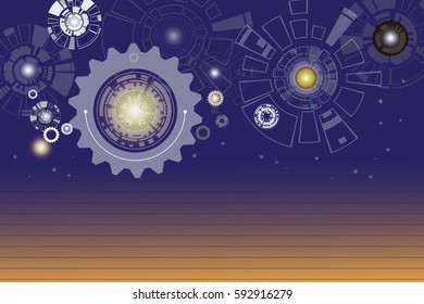 Technology digital telecoms and engineering gear wheel on circuit board with lighting, Abstract futuristic background, Vector illustration colorful. Hi-tech digital concept.