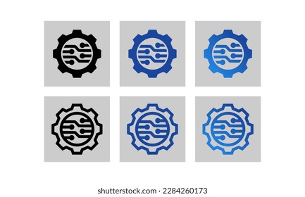 Technology digital transformation, system information. Gear Cog Wheel industry logo design, vector icon illustration isolated