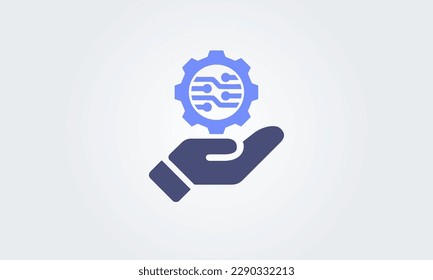Technology digital transformation, system information. hand, Gear Cog Wheel industry logo design, vector icon illustration isolated