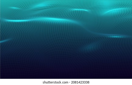 Technology digital wave background concept. Beautiful motion waving dots texture with glowing defocused particles. technology background.