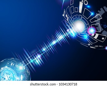 Technology of the digital world has never ceased to exist. in dark blue background of space and imagination to time machine in the future. Abstract space background with 3D digital light effect.