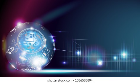 Technology of the digital world has never ceased to exist. in dark blue background of space and imagination to time machine in the future. Abstract space background with 3D digital light effect.