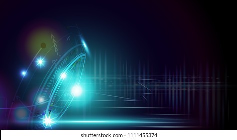 Technology of the digital world has never ceased to exist. in dark blue background of space and imagination to time machine in the future. Abstract space background with 3D digital light effect.