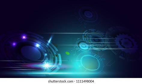 Technology of the digital world has never ceased to exist. in dark blue background of space and imagination to time machine in the future. Abstract space background with 3D digital light effect.