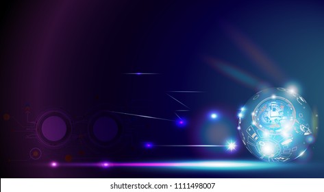 Technology of the digital world has never ceased to exist. in dark blue background of space and imagination to time machine in the future. Abstract space background with 3D digital light effect.