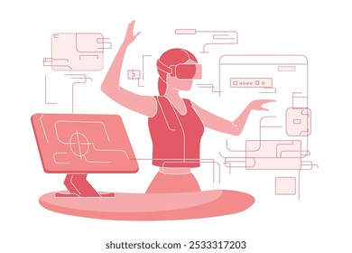 La tecnología del mundo digital, el Metaverso, está representada por un hombre que lleva gafas de realidad virtual.
