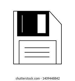 technology diskette cartoon vector illustration graphic design in black and white