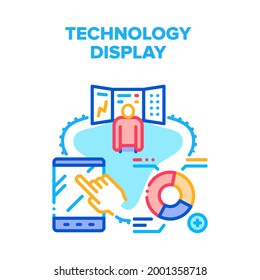 Technology Display Device Vector Icon Concept. Tablet With Touchscreen System And Computer Screen, Technology Display Device. Analysis Circle Diagram On Pc Monitor Color Illustration
