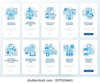 Technology dissemination onboarding mobile app page screen. Sharing knowledge walkthrough 5 steps graphic instructions with concepts. UI, UX, GUI vector template with linear color illustrations