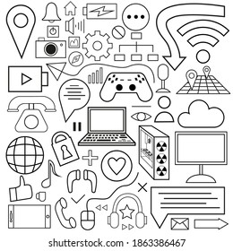 Iconos De Doodle De Tecnología Set Ilustración De Vector De Diseño Creativo