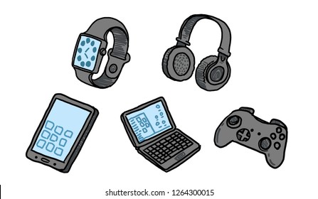technology doodles icons