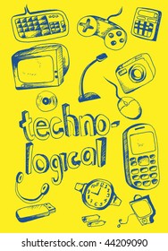 Technology doodles vector illustration.