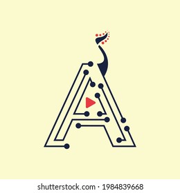 Technology Dot Line with media Logo Letter of A