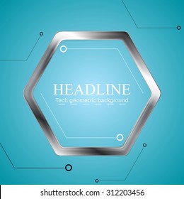 Technology drawing with metal hexagon. Vector background