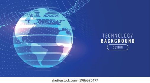 Banner azul de la tierra de la tecnología con partículas
