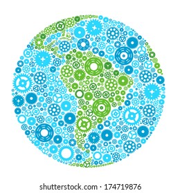 Technology Earth Concept with Wheels Vector Illustration