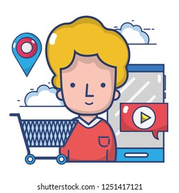 technology e-commerce shopping cartoon