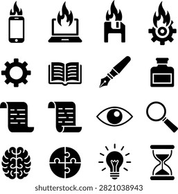 technology education and knowledge concept icons vector icons set