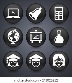 Technology and Education on Black Round Buttons