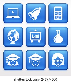 Technology and Education on Blue Square Buttons