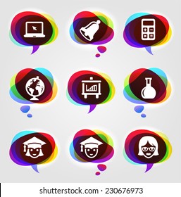 Technology and Education on Multi Color Speech Bubbles