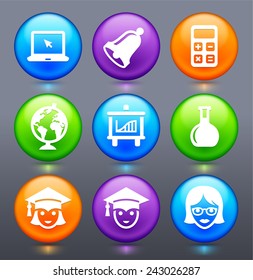 Technology and Education on Multi Color Round Buttons