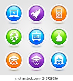 Technology and Education on Multi Color Round Buttons