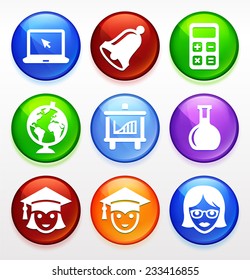 Technology and Education on Multicolor Round Buttons