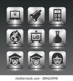 Technology and Education on Silver Square Buttons
