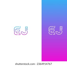 Technology EJ, JE letter logo design template elements. Modern abstract digital alphabet letter logo.