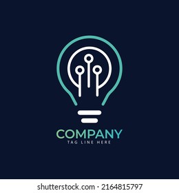 Technology Electric Bulb Logo Design With Dark Background. Free Premium Concept.
