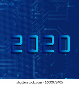 The technology electronic happy new year 2020 background design
