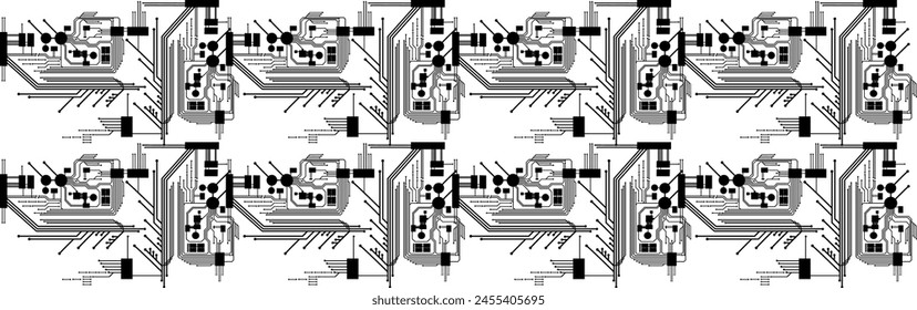 Technology - Electronics - Electronic circuit boards in layout Background - Circuits Components and microchips - Design element